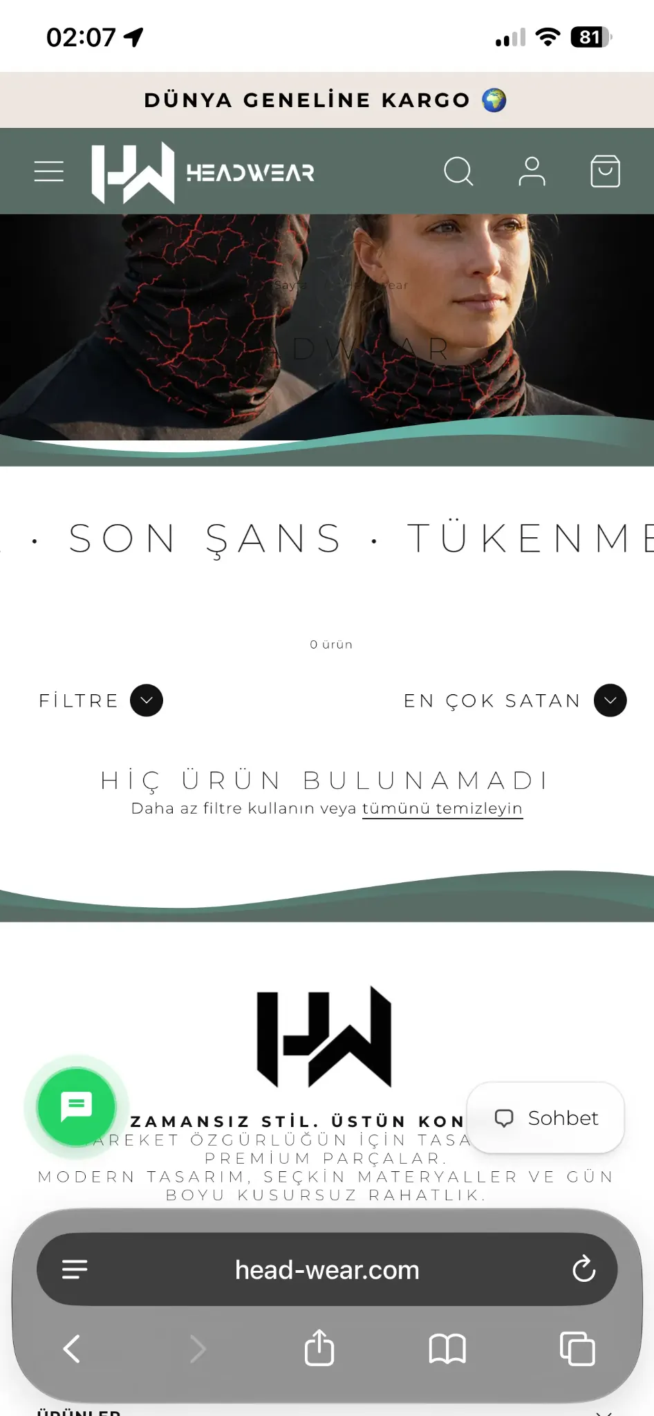 HEADWEAR mobile homepage with navigation, brand introduction and collection discovery